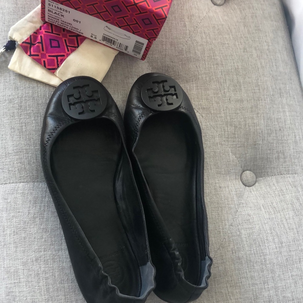 Tory Burch Minnie Travel Ballet Shoes- Black